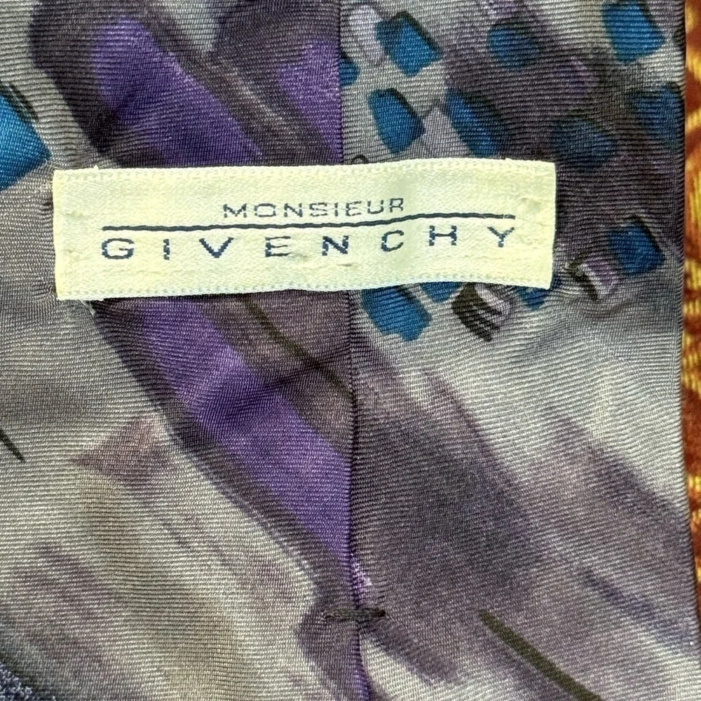 Monsieur Givenchy Vintage Blue Gray Geometric Silk Tie Made in USA